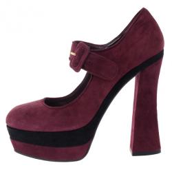 Pre Owned Miu Miu Magenta Suede Mary Jane Platform Pumps Size 37