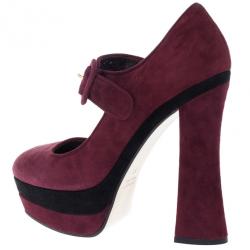 Pre Owned Miu Miu Magenta Suede Mary Jane Platform Pumps Size 37