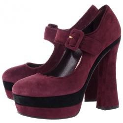 Pre Owned Miu Miu Magenta Suede Mary Jane Platform Pumps Size 37