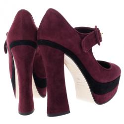 Pre Owned Miu Miu Magenta Suede Mary Jane Platform Pumps Size 37