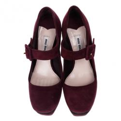 Pre Owned Miu Miu Magenta Suede Mary Jane Platform Pumps Size 37