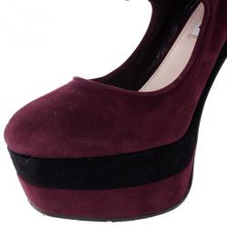 Pre Owned Miu Miu Magenta Suede Mary Jane Platform Pumps Size 37