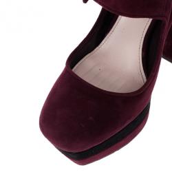 Pre Owned Miu Miu Magenta Suede Mary Jane Platform Pumps Size 37