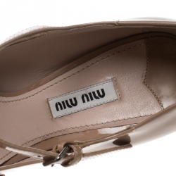 Miu Miu Beige Patent Leather Bow Peep Toe Platform Pumps Size 37