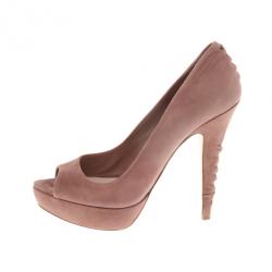 مملوكة مسبقًا Miu Miu Brown Suede Peep Toe Platform Pumps Size 39.5