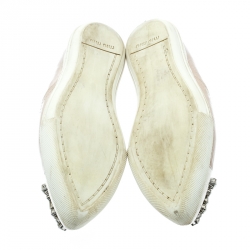 Miu Miu Beige Patent Leather Crystal Embellished Pointed Cap Toe Slip On Sneakers Size 38