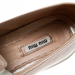 Miu Miu Beige Patent Leather Crystal Embellished Pointed Cap Toe Slip On Sneakers Size 38
