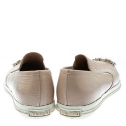 Miu Miu Beige Patent Leather Crystal Embellished Pointed Cap Toe Slip On Sneakers Size 38