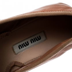 Miu Miu Beige Leather Double Buckle Lace Up Ballet Flats Size 39.5