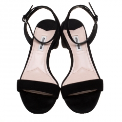 Miu Miu Black Suede Ankle Strap Open Toe Sandals Size 38
