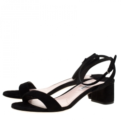 Miu Miu Black Suede Ankle Strap Open Toe Sandals Size 38