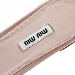 Pre Owned Miu Miu Beige Satin And Canvas Knot Crystal Embellished Slide Sandals Size 39.5