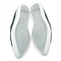 مملوكة مسبقًا Miu Miu Black Perforated Leather Metal Cap Toe Pointed Toe Sneakers Size 38.5