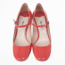 Pre Owned Miu Miu Coral Patent Mary Jane Pumps Size 37.5