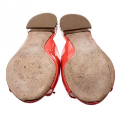 Miu Miu Coral Patent Leather Bow Detail Jeweled Heel Flat Slides Size 39
