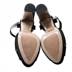 Miu Miu Black Satin T-Strap Crystal Embellished Block Heel Ankle Strap Sandals 38