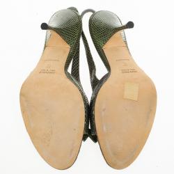 Miu Miu Green Embossed Leather Bow Slingback Sandals Size 38.5