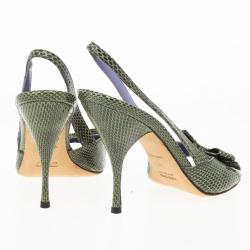Miu Miu Green Embossed Leather Bow Slingback Sandals Size 38.5