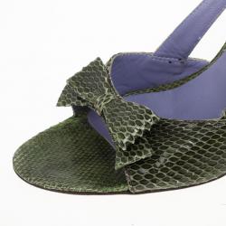 Miu Miu Green Embossed Leather Bow Slingback Sandals Size 38.5