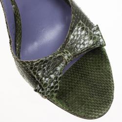 Miu Miu Green Embossed Leather Bow Slingback Sandals Size 38.5