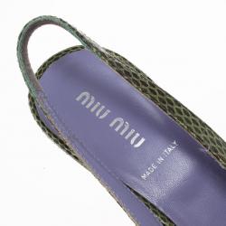 Miu Miu Green Embossed Leather Bow Slingback Sandals Size 38.5