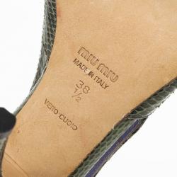Miu Miu Green Embossed Leather Bow Slingback Sandals Size 38.5