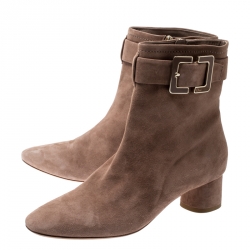 Pre Owned Dior Beige Suede Buckle Detail Ankle Boots Size 40