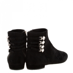 Miu Miu Black Suede Embellished Ankle Boots Size 38