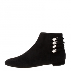 Miu Miu Black Suede Embellished Ankle Boots Size 38