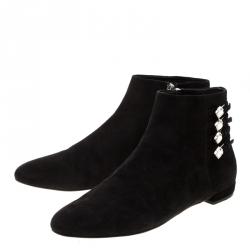 Miu Miu Black Suede Embellished Ankle Boots Size 38