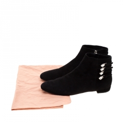 Miu Miu Black Suede Embellished Ankle Boots Size 38