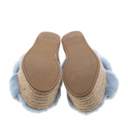 Miu Miu Light Blue Shearling Cross Strap Espadrille Platform Slides Size 38