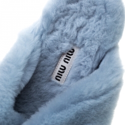 Miu Miu Light Blue Shearling Cross Strap Espadrille Platform Slides Size 38