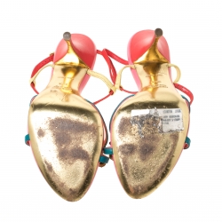 مملوكة مسبقًا صندل ميو ميو أحجار مزخرفة متعدد الألوان سير حرف T مقاس 36.5