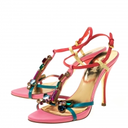 مملوكة مسبقًا صندل ميو ميو أحجار مزخرفة متعدد الألوان سير حرف T مقاس 36.5