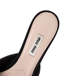 Miu Miu Black Satin Crystal Embellished Peep Toe Block Heel Slides Size 37