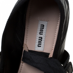 مملوكة مسبقًا Miu Miu Black Leather Double Buckle Tie Up Ballet Flats Size 37.5