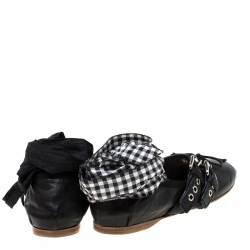 مملوكة مسبقًا Miu Miu Black Leather Double Buckle Tie Up Ballet Flats Size 37.5