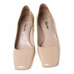 Pre Owned Miu Miu Beige Patent Leather Crystal Heel Pumps Size 38.5
