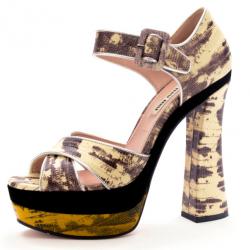 Pre Owned Miu Miu Grey Snakeskin Platform Sandals Size 38