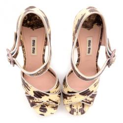 Pre Owned Miu Miu Grey Snakeskin Platform Sandals Size 38