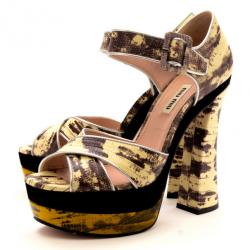 Pre Owned Miu Miu Grey Snakeskin Platform Sandals Size 38