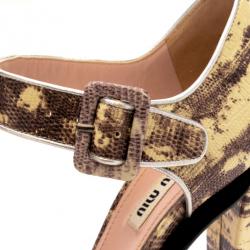 Pre Owned Miu Miu Grey Snakeskin Platform Sandals Size 38