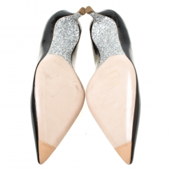 Pre Owned Miu Miu Black Patent Leather Pointed Toe Kitten Heel Pumps Size 37.5