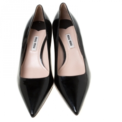 Pre Owned Miu Miu Black Patent Leather Pointed Toe Kitten Heel Pumps Size 37.5