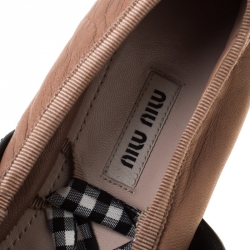 Pre Owned Miu Miu Nude Beige Leather Belted Ankle Wrap Ballerina Flats Size 39