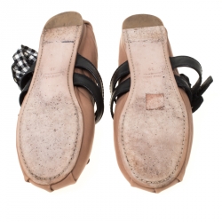 Pre Owned Miu Miu Nude Beige Leather Belted Ankle Wrap Ballerina Flats Size 39
