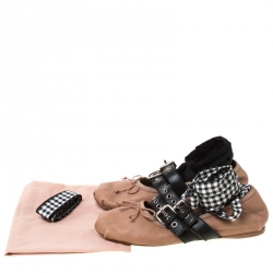 Pre Owned Miu Miu Nude Beige Leather Belted Ankle Wrap Ballerina Flats Size 39