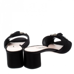Miu Miu Black Crsytal Embellished Satin and Canvas Slide Sandals Size 40.5