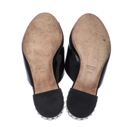 Miu Miu Black Patent Leather Crystal Embellished Flats Size 38.5